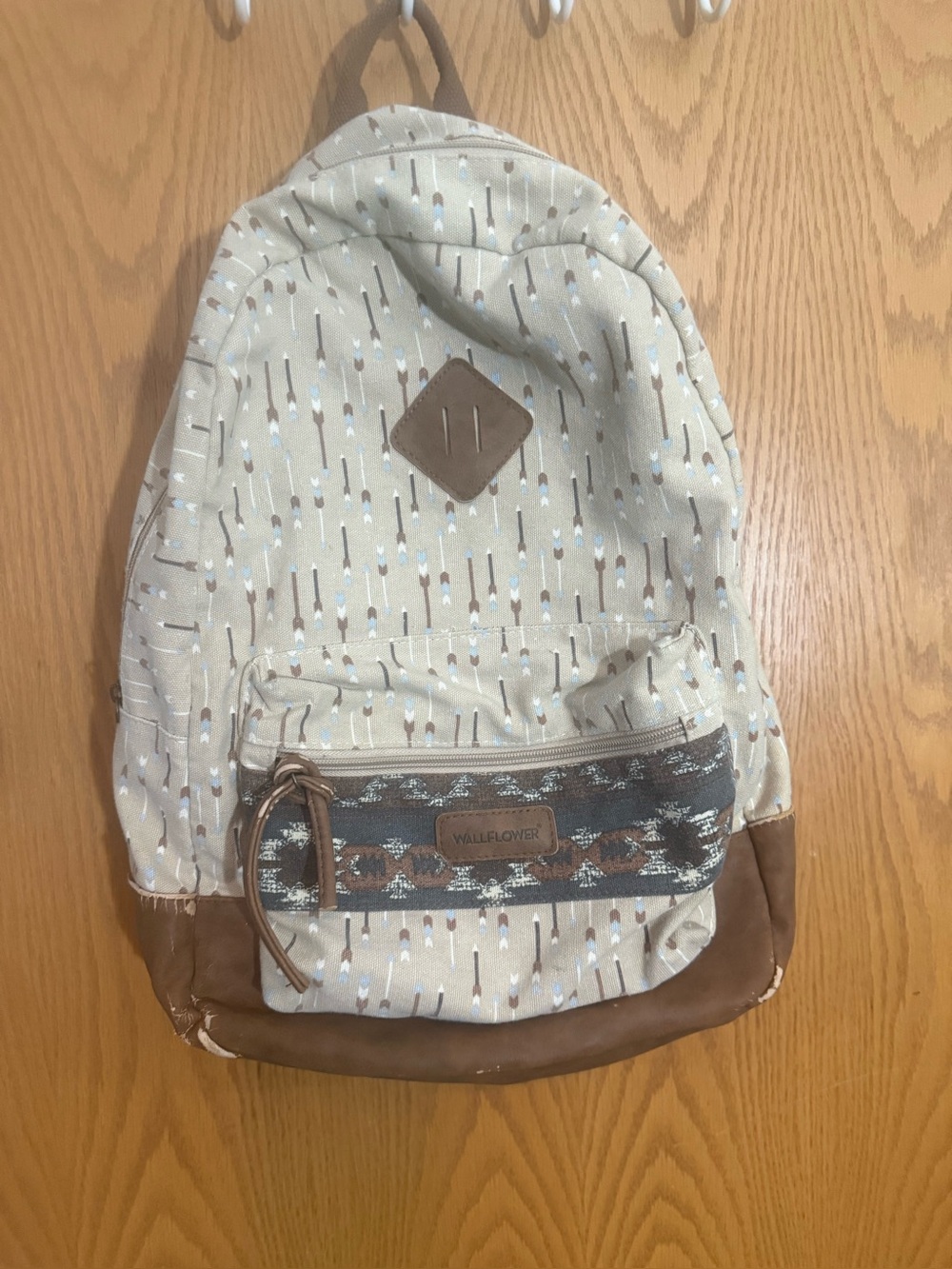 Wallflower Beige Patterned Backpack with Brown Accents